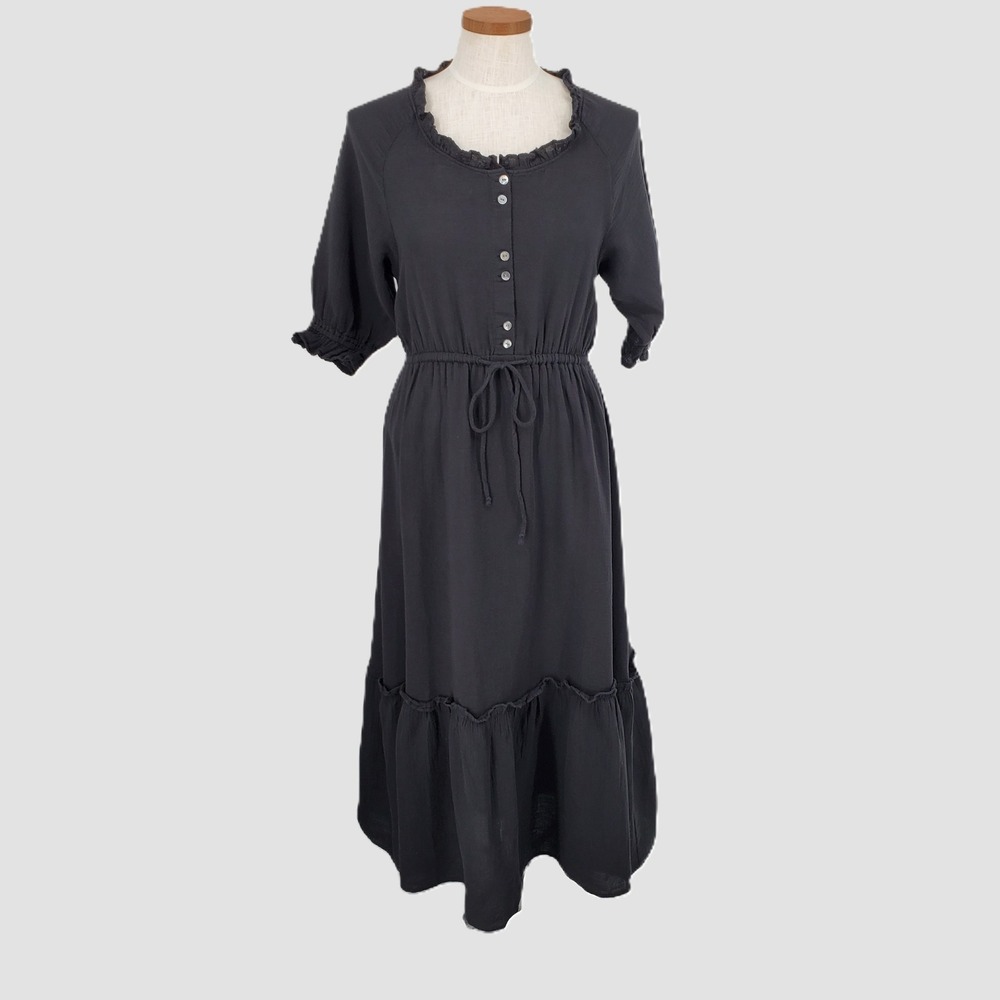 Outerknown Womens XSmall Odyssey Boho Gauze Maxi Dress Black 100% Organic Cotton